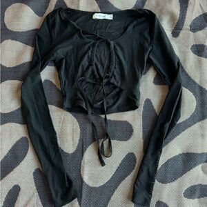 Glassons Black Mesh Long Sleeve Cut Out Top